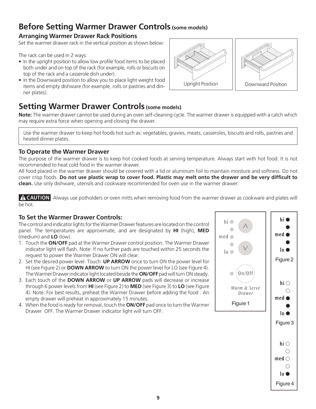 Frigidaire 318200869 manual Before Setting Warmer Drawer Controls some models, Arranging Warmer Drawer Rack Positions 