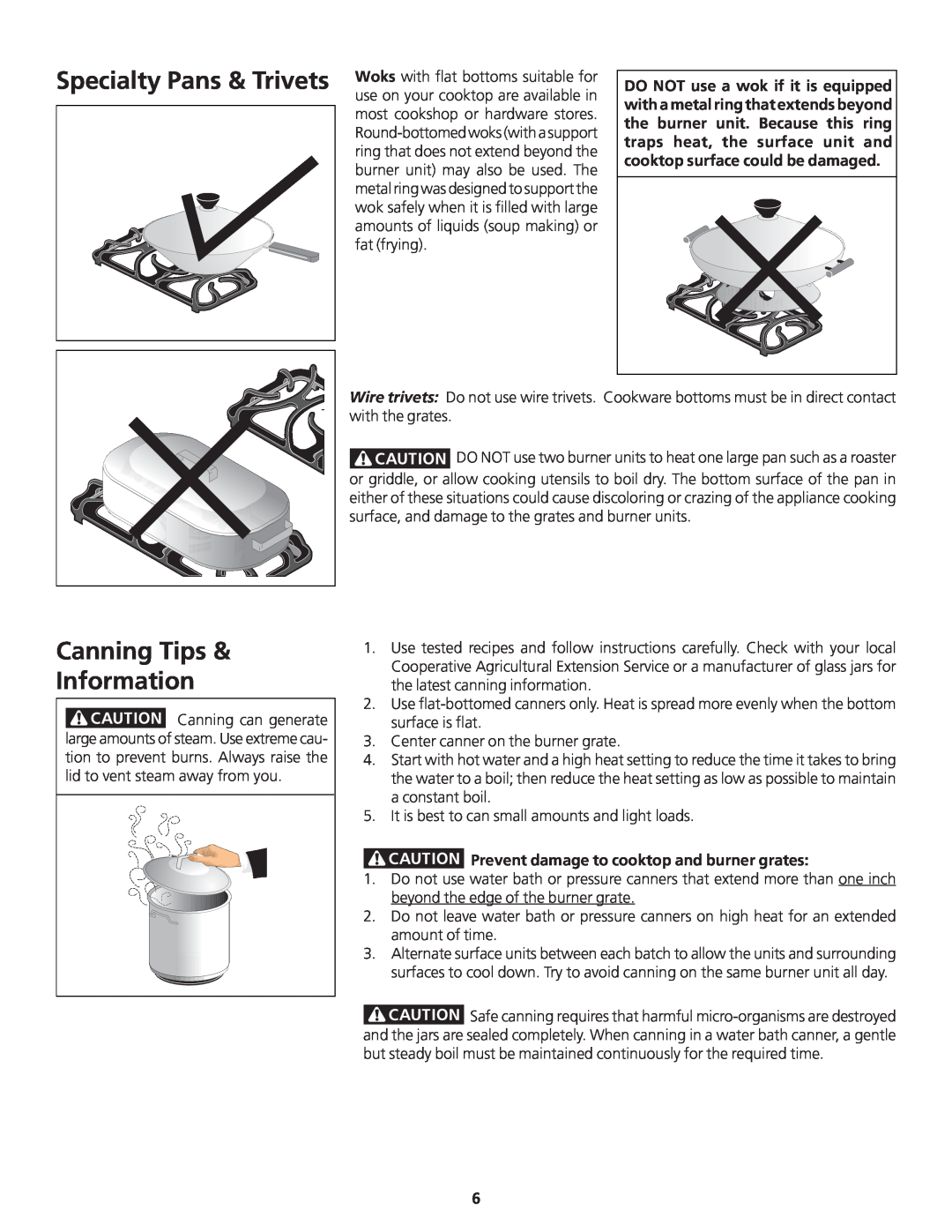 Frigidaire 318200869 manual Canning Tips Information, Prevent damage to cooktop and burner grates 