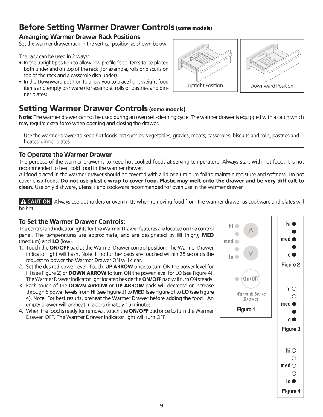 Frigidaire 318200869 manual Before Setting Warmer Drawer Controls some models, Arranging Warmer Drawer Rack Positions 