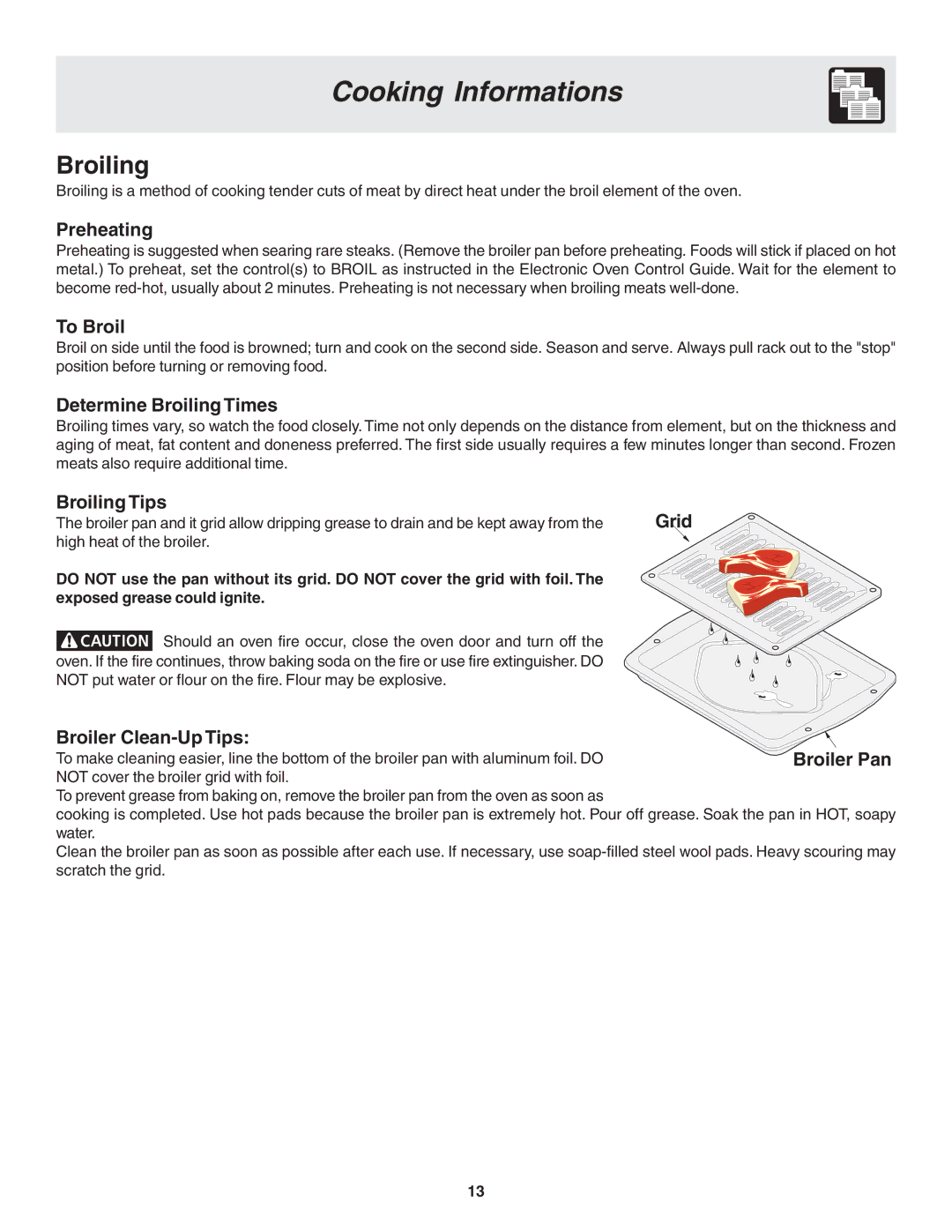 Frigidaire 318200879 manual Broiling 