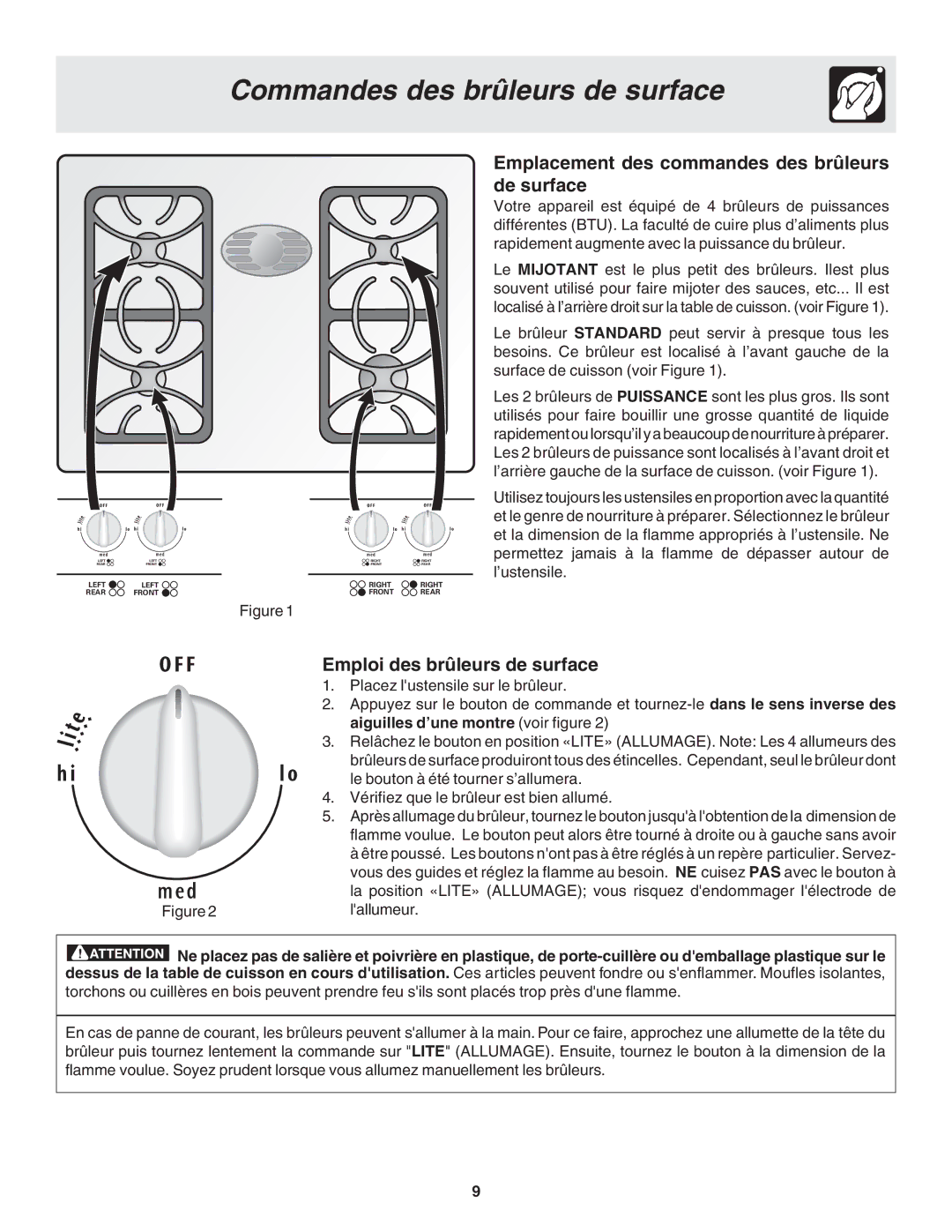 Frigidaire 318200879 manual Emplacement des commandes des brûleurs de surface 