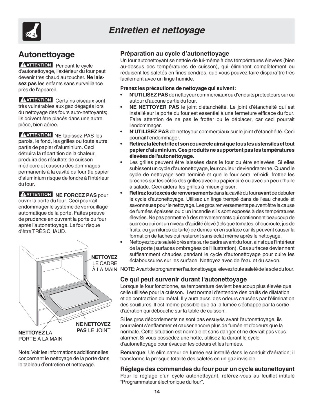 Frigidaire 318200879 manual Entretien et nettoyage, Autonettoyage, Préparation au cycle d’autonettoyage 