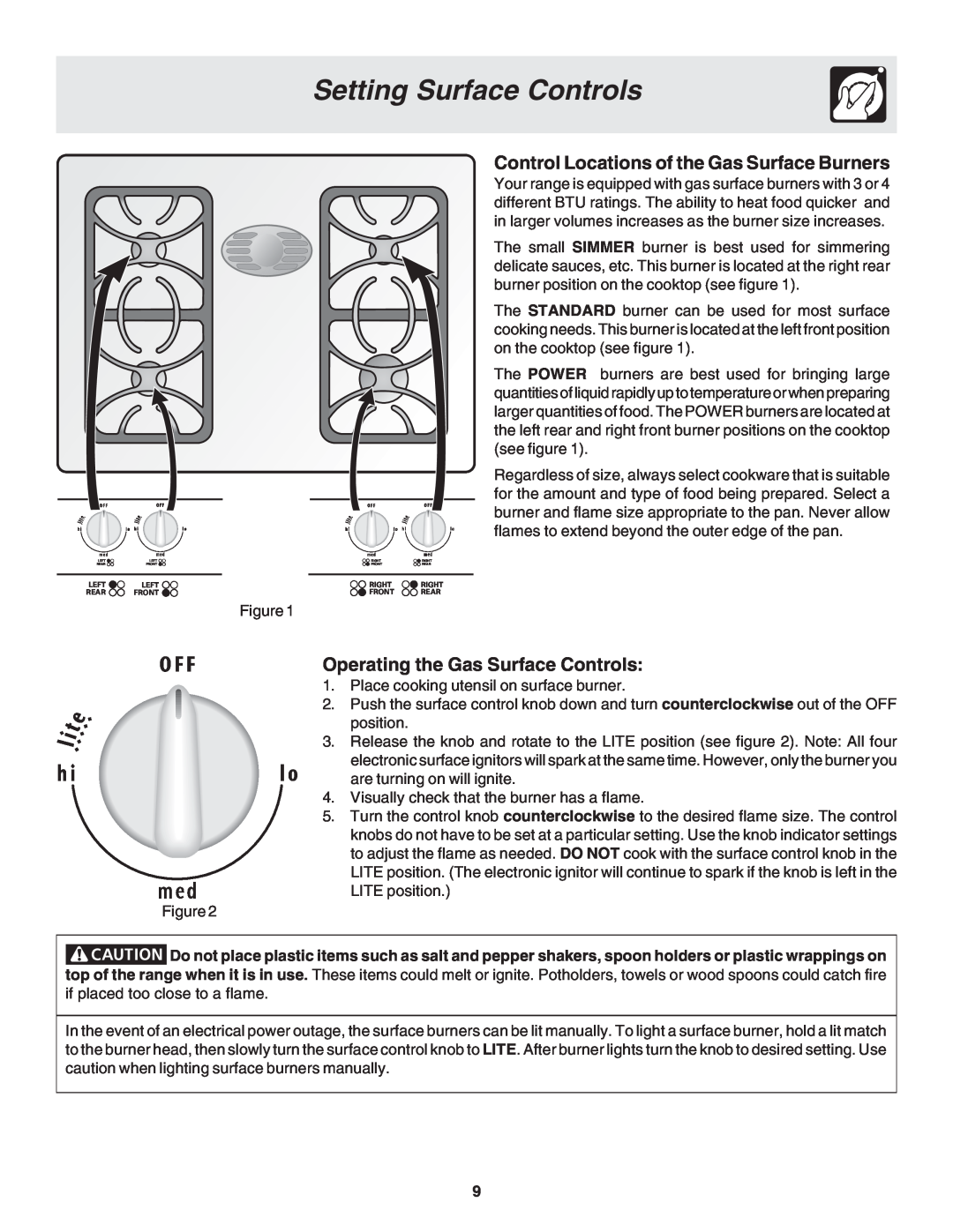 Frigidaire 318200879 manual Setting Surface Controls, Control Locations of the Gas Surface Burners 