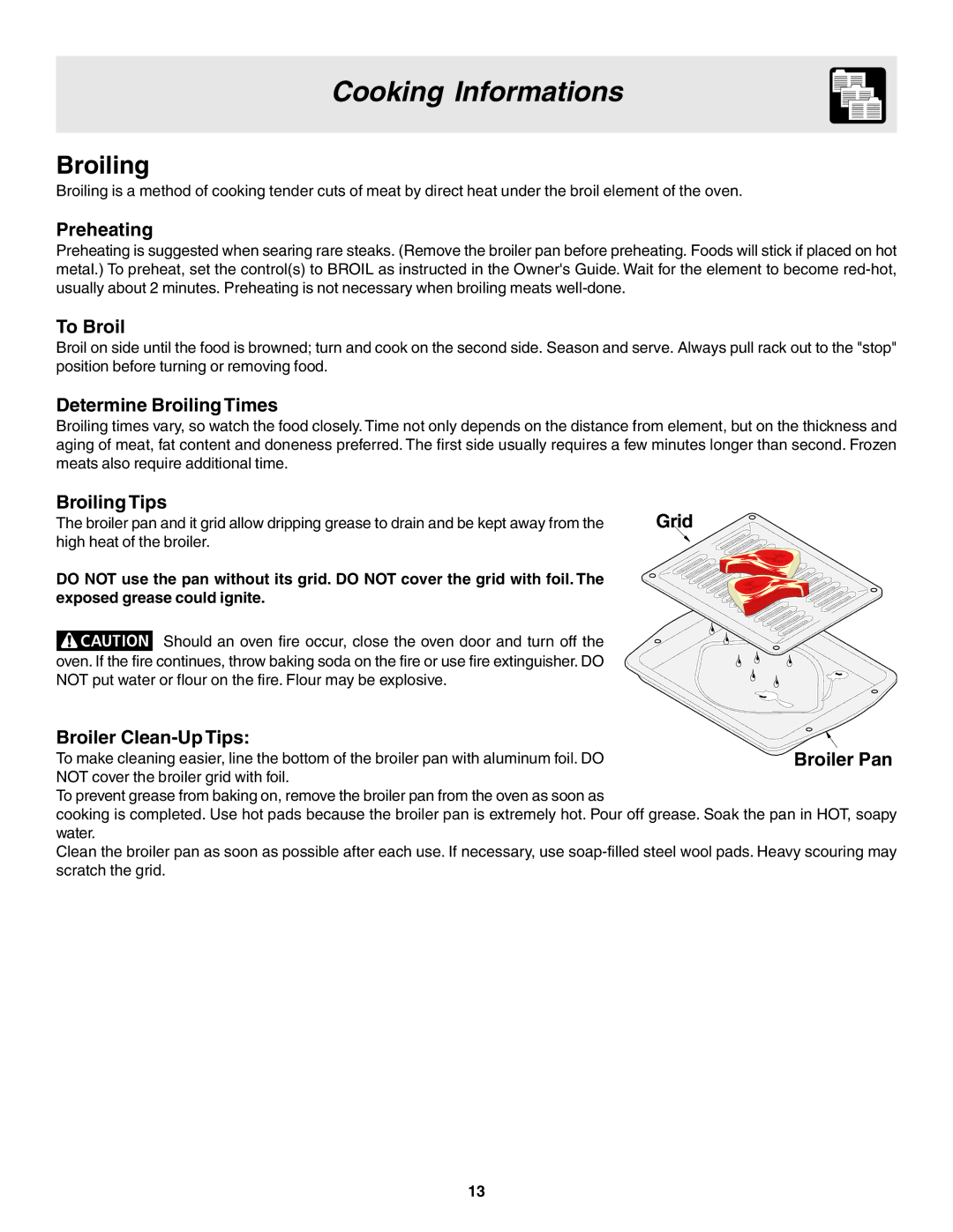 Frigidaire 318200880 manual Broiling 