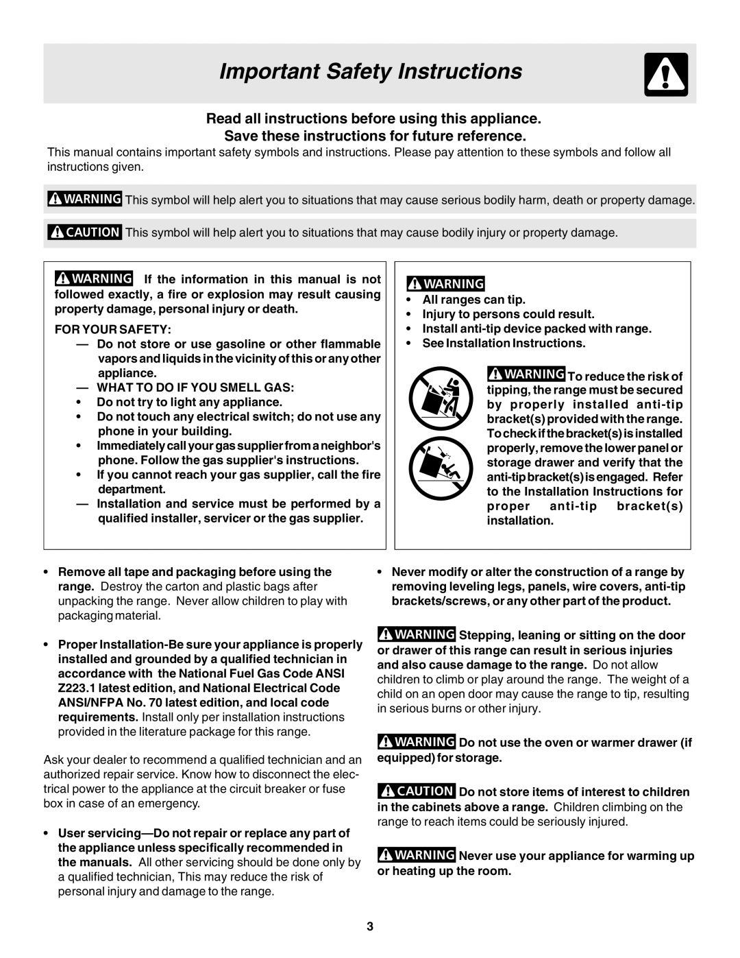 Frigidaire 318200880 manual Important Safety Instructions, For Your Safety, What to do if YOU Smell GAS 