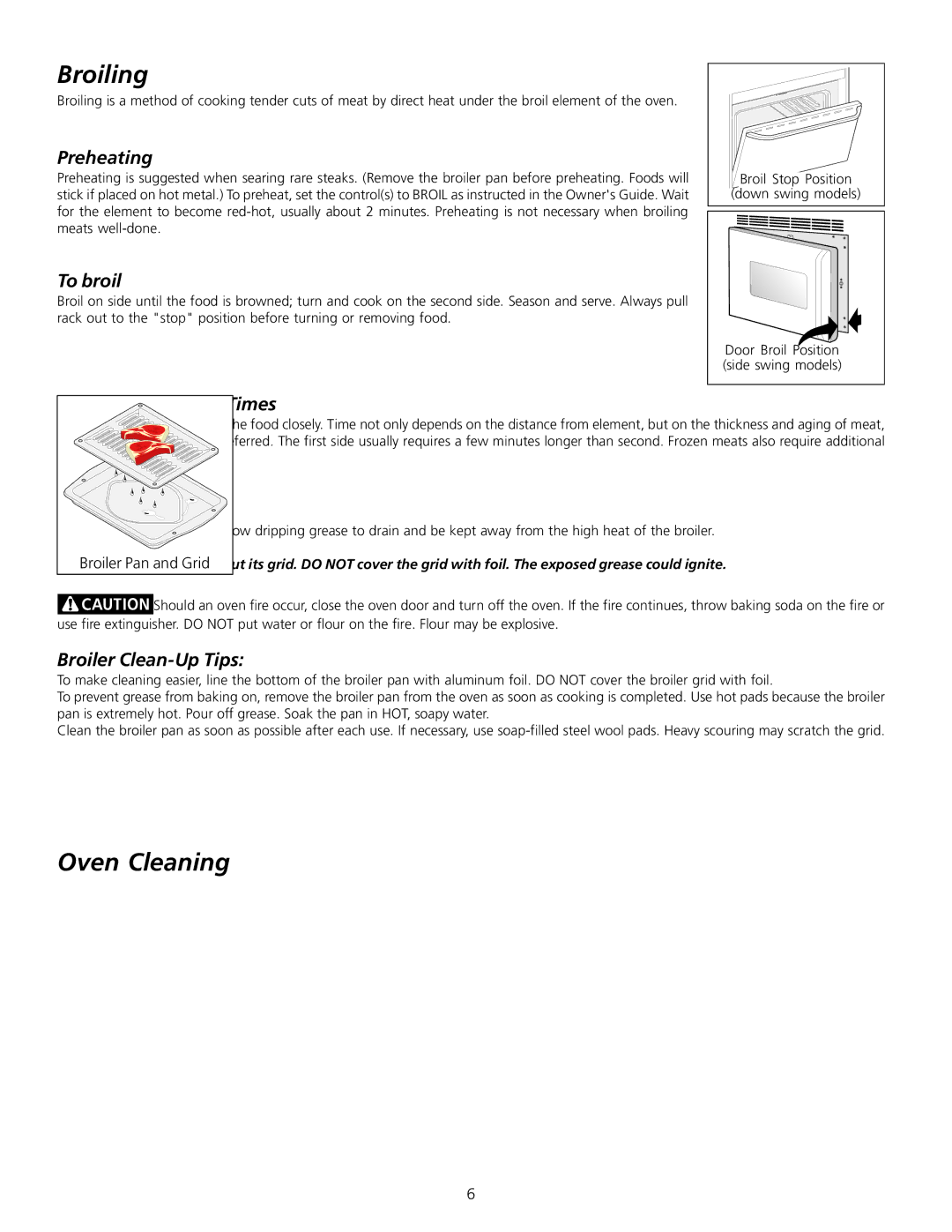 Frigidaire 318200912 important safety instructions Broiling, Oven Cleaning 