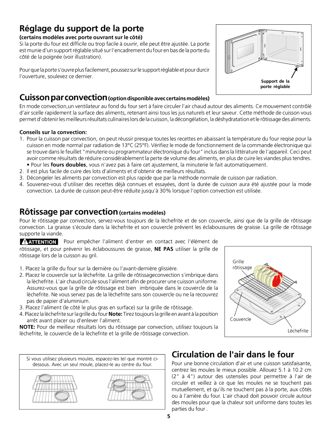 Frigidaire 318200920 Réglage du support de la porte, Rôtissage par convection certains modèles, Conseils sur la convection 