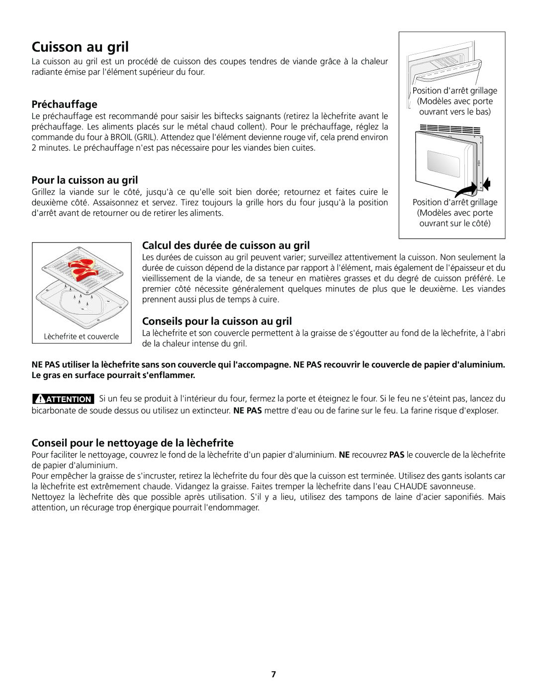 Frigidaire 318200920 important safety instructions Cuisson au gril 