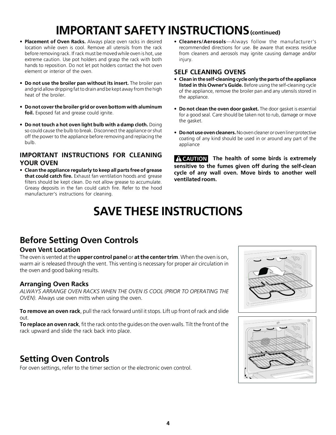 Frigidaire 318200920 Before Setting Oven Controls, Self Cleaning Ovens, Important Instructions for Cleaning Your Oven 