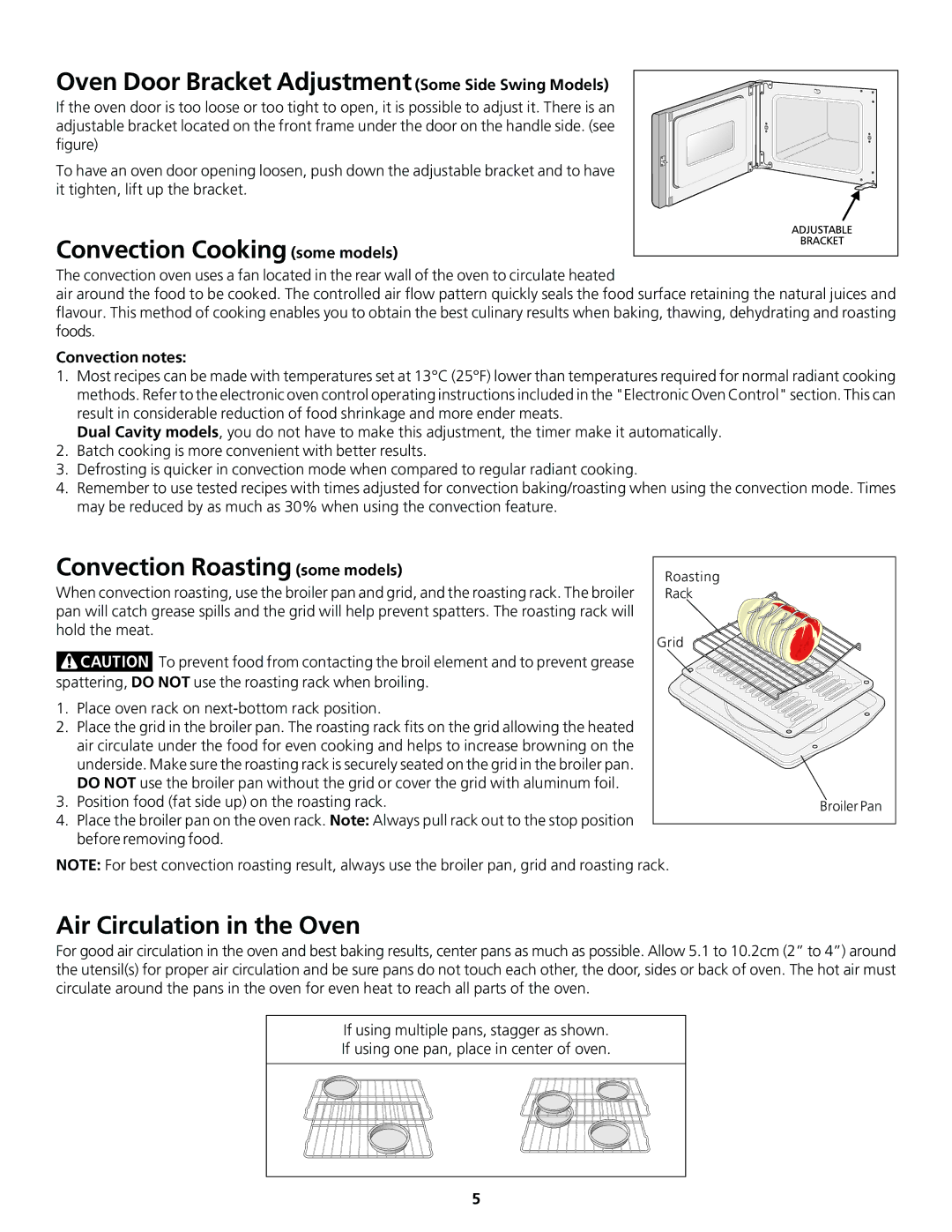 Frigidaire 318200920 Oven Door Bracket Adjustment Some Side Swing Models, Convection Cooking some models, Convection notes 