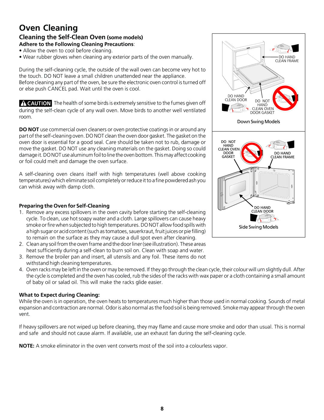 Frigidaire 318200920 Oven Cleaning, Cleaning the Self-Clean Oven some models, Adhere to the Following Cleaning Precautions 