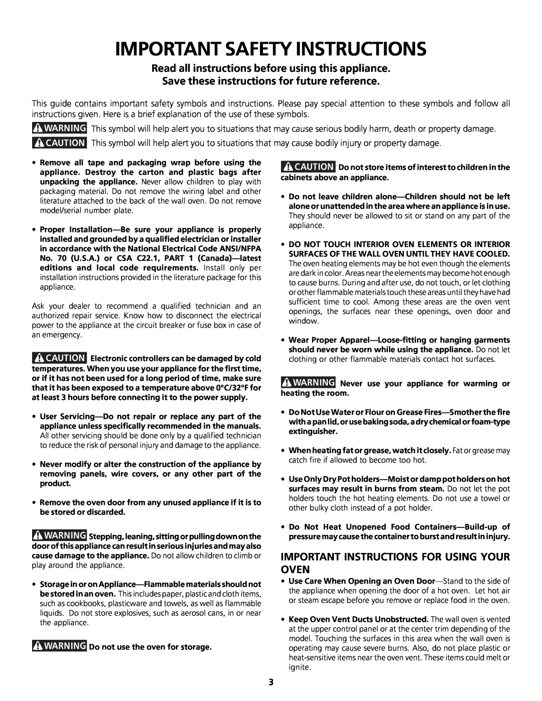 Frigidaire 318200920 Important Safety Instructions, Read all instructions before using this appliance 