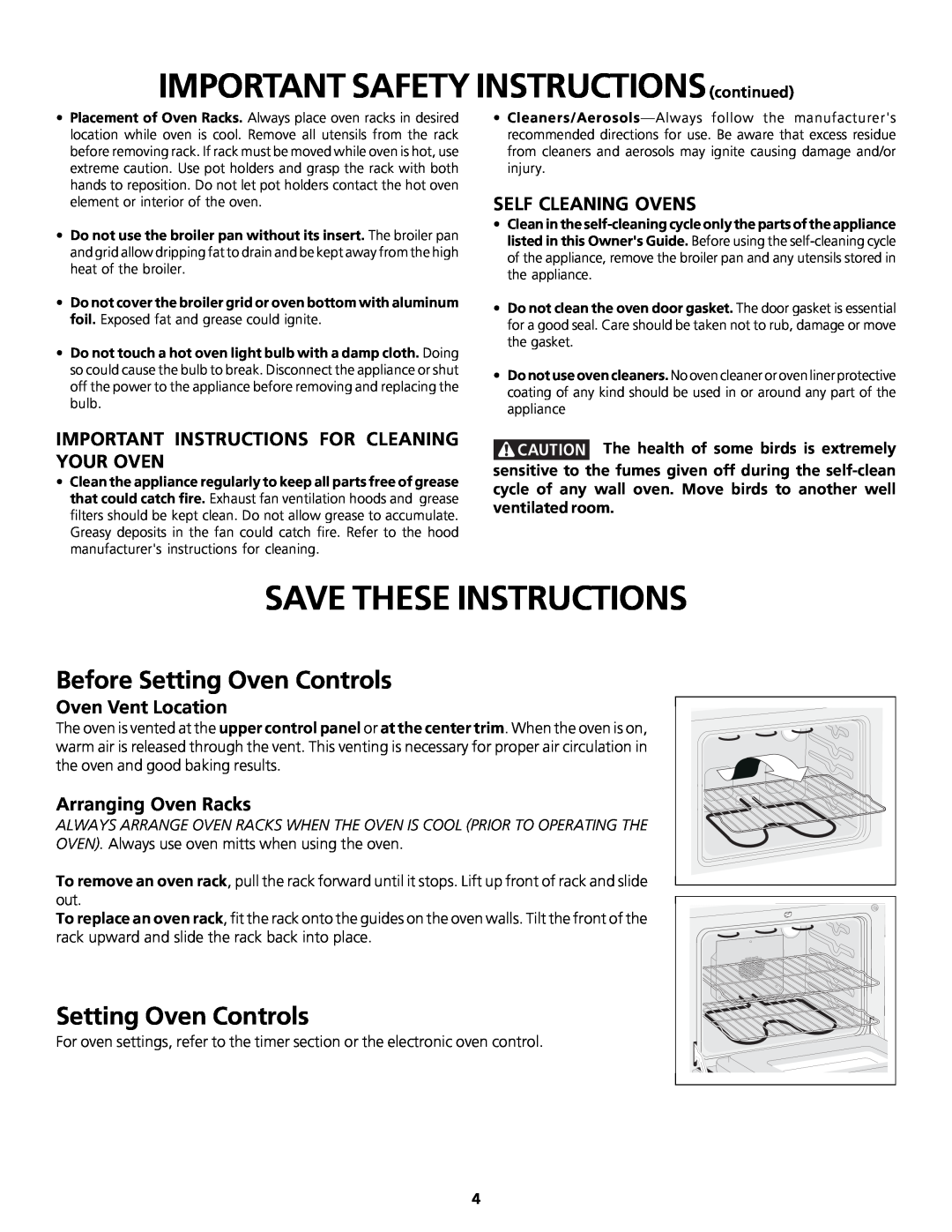 Frigidaire 318200920 IMPORTANT SAFETY INSTRUCTIONScontinued, Save These Instructions, Before Setting Oven Controls 