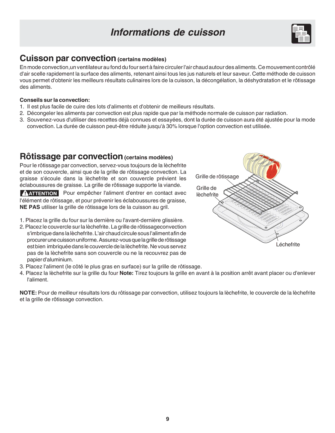 Frigidaire 318200929 warranty Cuisson par convection certains modèles, Rôtissage par convection certains modèles 