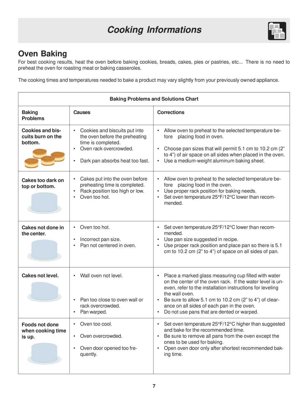 Frigidaire 318200929 warranty Cooking Informations, Oven Baking 