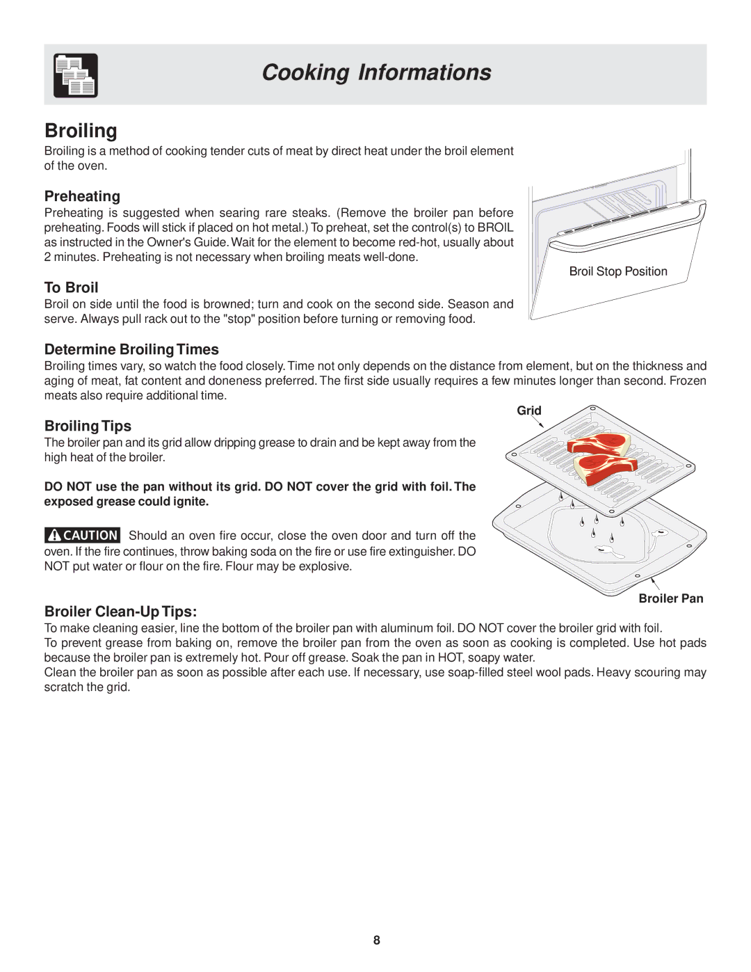 Frigidaire 318200929 warranty Broiling 