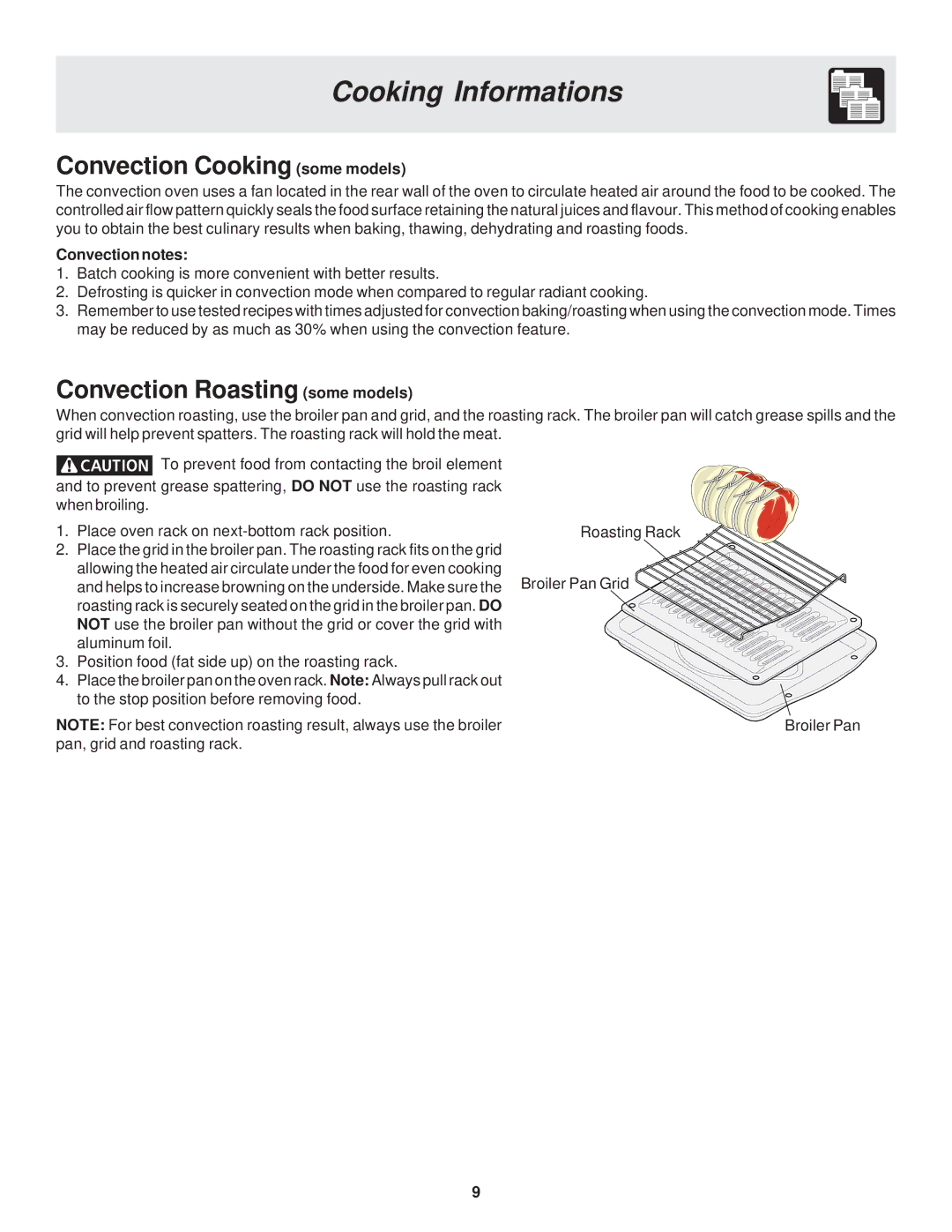 Frigidaire 318200929 warranty Convection Cooking some models, Convection Roasting some models, Convection notes 