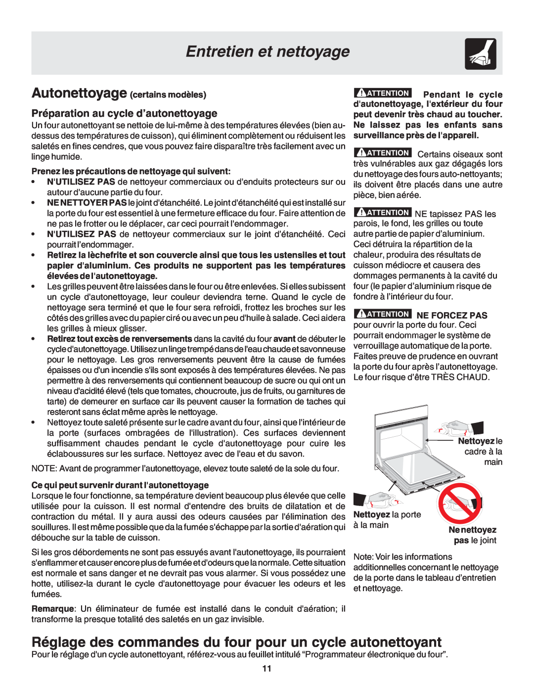 Frigidaire 318200929 warranty Réglage des commandes du four pour un cycle autonettoyant, Entretien et nettoyage 