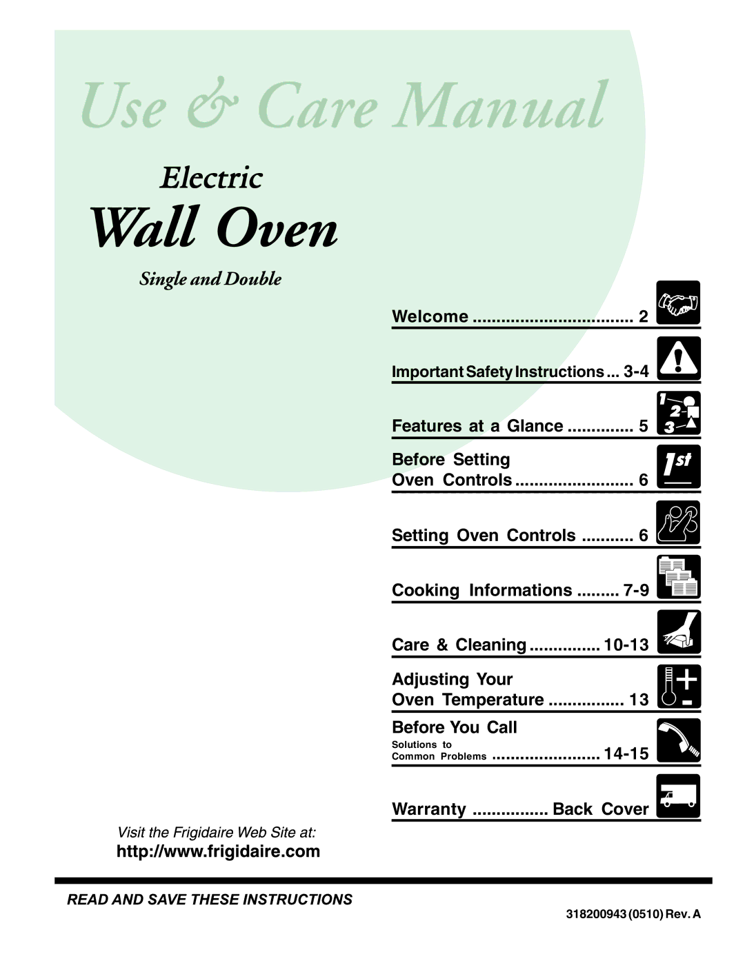 Frigidaire warranty Wall Oven, 318200943 0510 Rev. a 