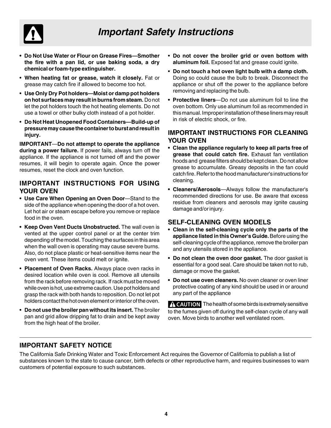 Frigidaire 318200943 warranty Important Instructions for Using Your Oven 