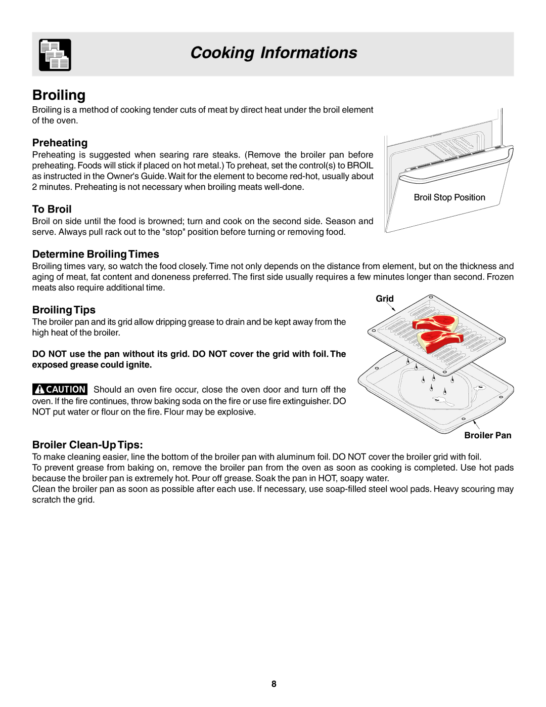 Frigidaire 318200943 warranty Broiling, Grid, Broiler Pan 