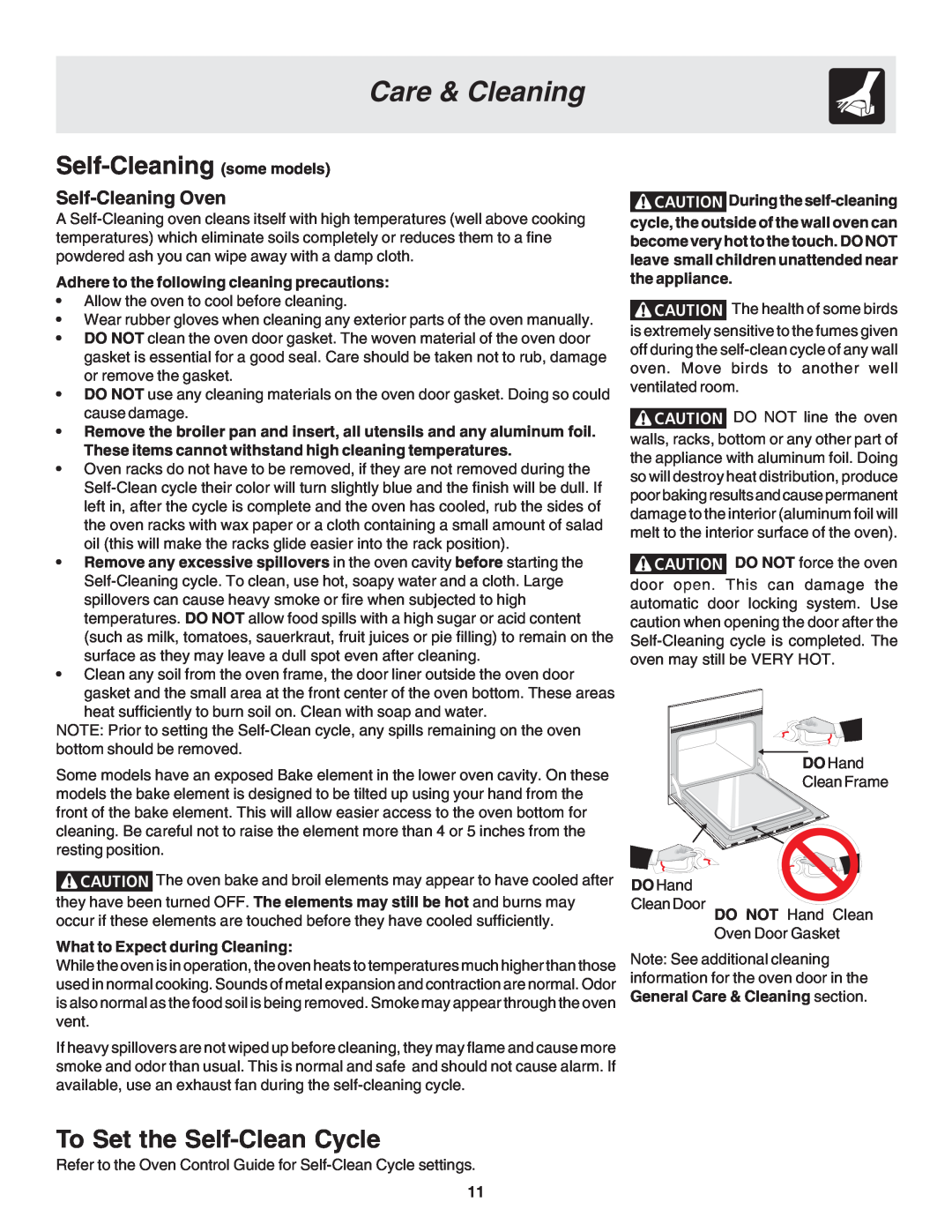 Frigidaire 318200943 warranty Self-Cleaning some models, To Set the Self-CleanCycle, Self-CleaningOven, Care & Cleaning 