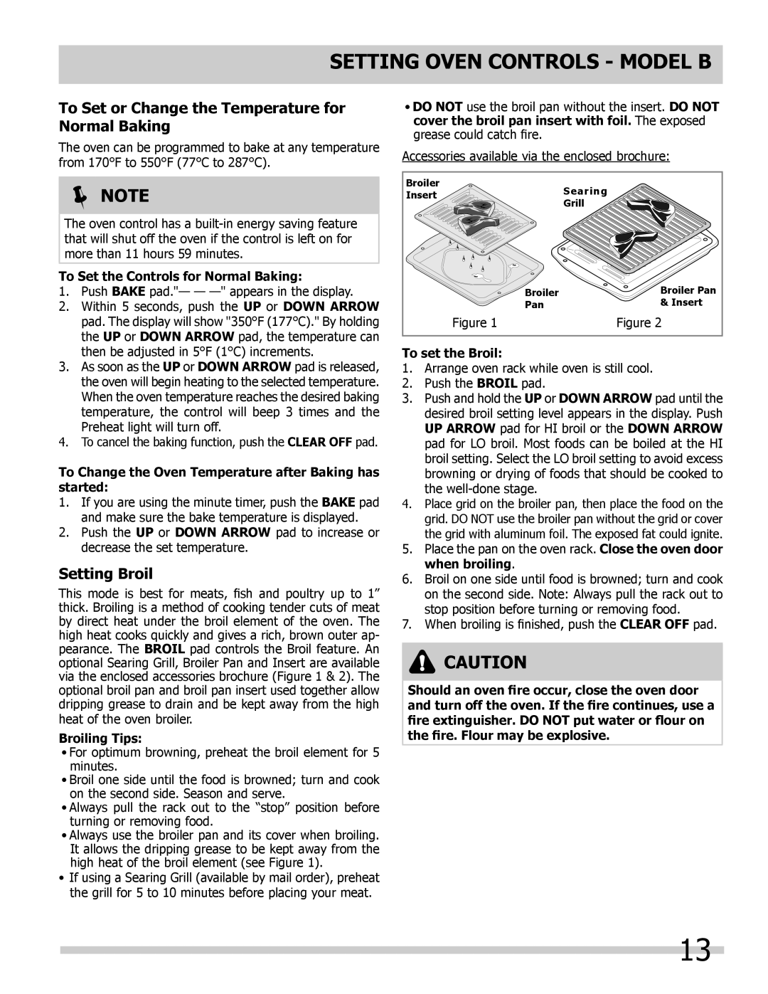 Frigidaire 318200964 To Set or Change the Temperature for Normal Baking, Setting Broil, Broiling Tips, To set the Broil 