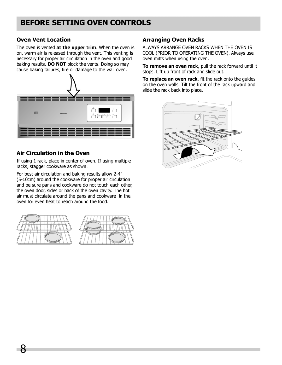 Frigidaire 318200964 important safety instructions Oven Vent Location, Air Circulation in the Oven, Arranging Oven Racks 