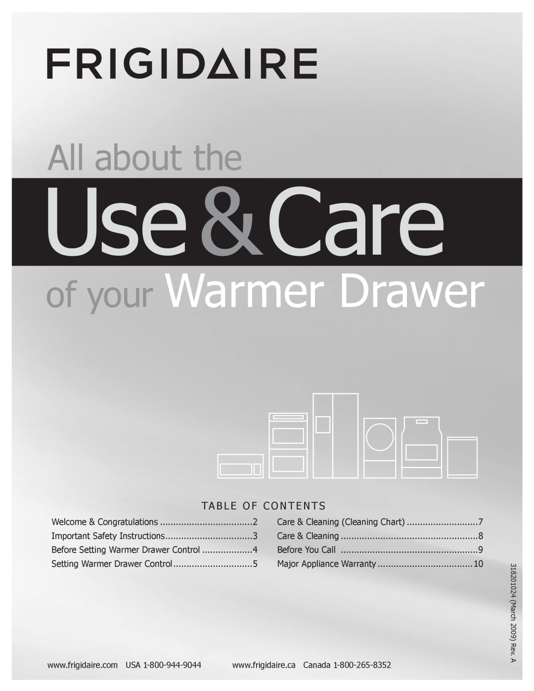 Frigidaire 318201024 important safety instructions Use &Care, of your Warmer Drawer, All about the 
