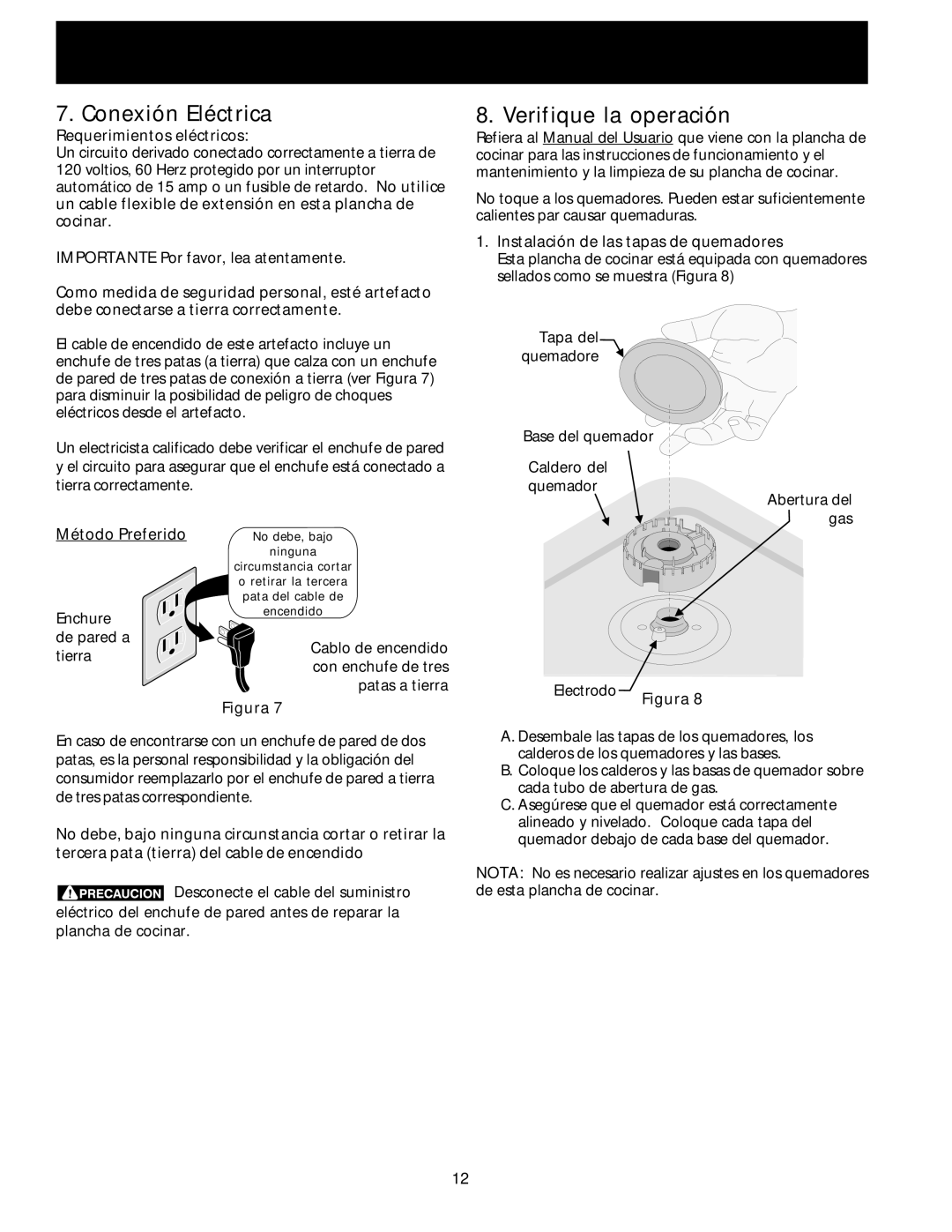 Frigidaire 318201451 dimensions Conexión Eléctrica, Verifique la operación, Requerimientos eléctricos, Método Preferido 