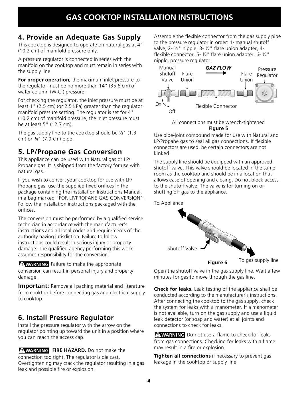 Frigidaire 318201451 dimensions Provide an Adequate Gas Supply, LP/Propane Gas Conversion, Install Pressure Regulator 