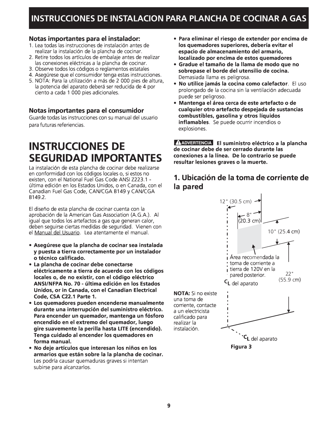 Frigidaire 318201451 dimensions Instrucciones De Seguridad Importantes, Ubicación de la toma de corriente de la pared 