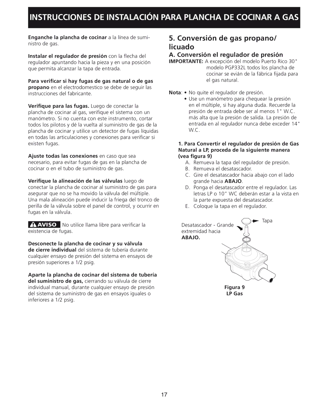 Frigidaire 30, 318201452 installation instructions Conversión de gas propano/ licuado, Conversión el regulador de presión 