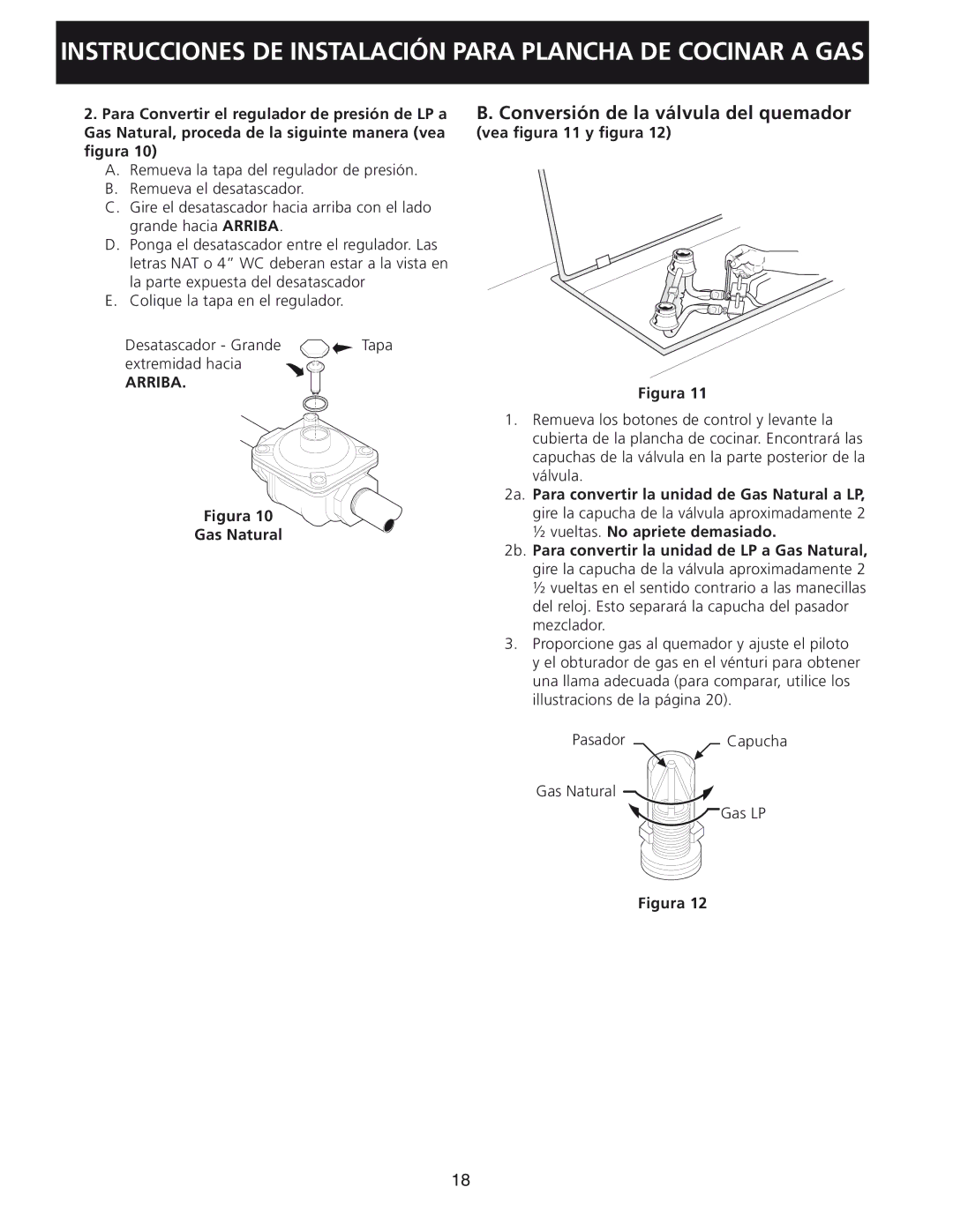 Frigidaire 318201452, 30 installation instructions Conversión de la válvula del quemador, Vea figura 11 y figura 