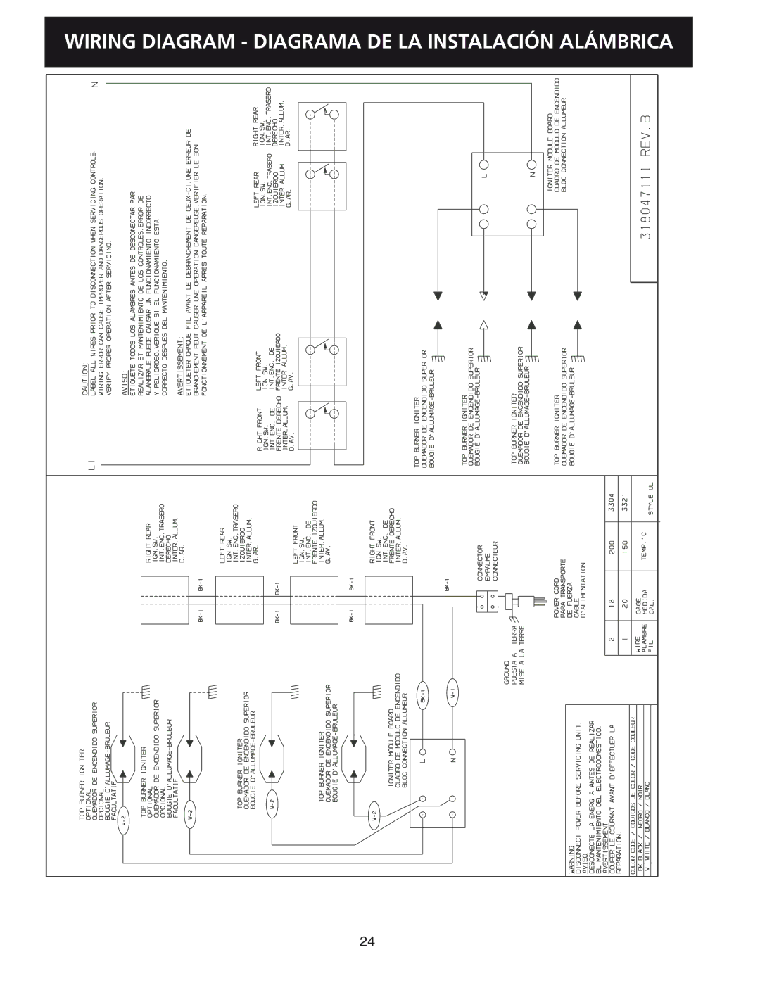 Frigidaire 318201452, 30 installation instructions Wiring Diagram Diagrama DE LA Instalación Alámbrica 