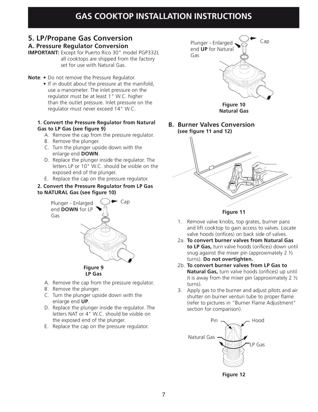 Frigidaire 30, 318201452 LP/Propane Gas Conversion, Pressure Regulator Conversion, Burner Valves Conversion 