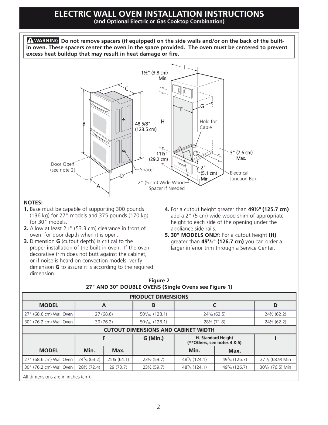 Frigidaire 318201532 manual Double Ovens Single Ovens see Figure 