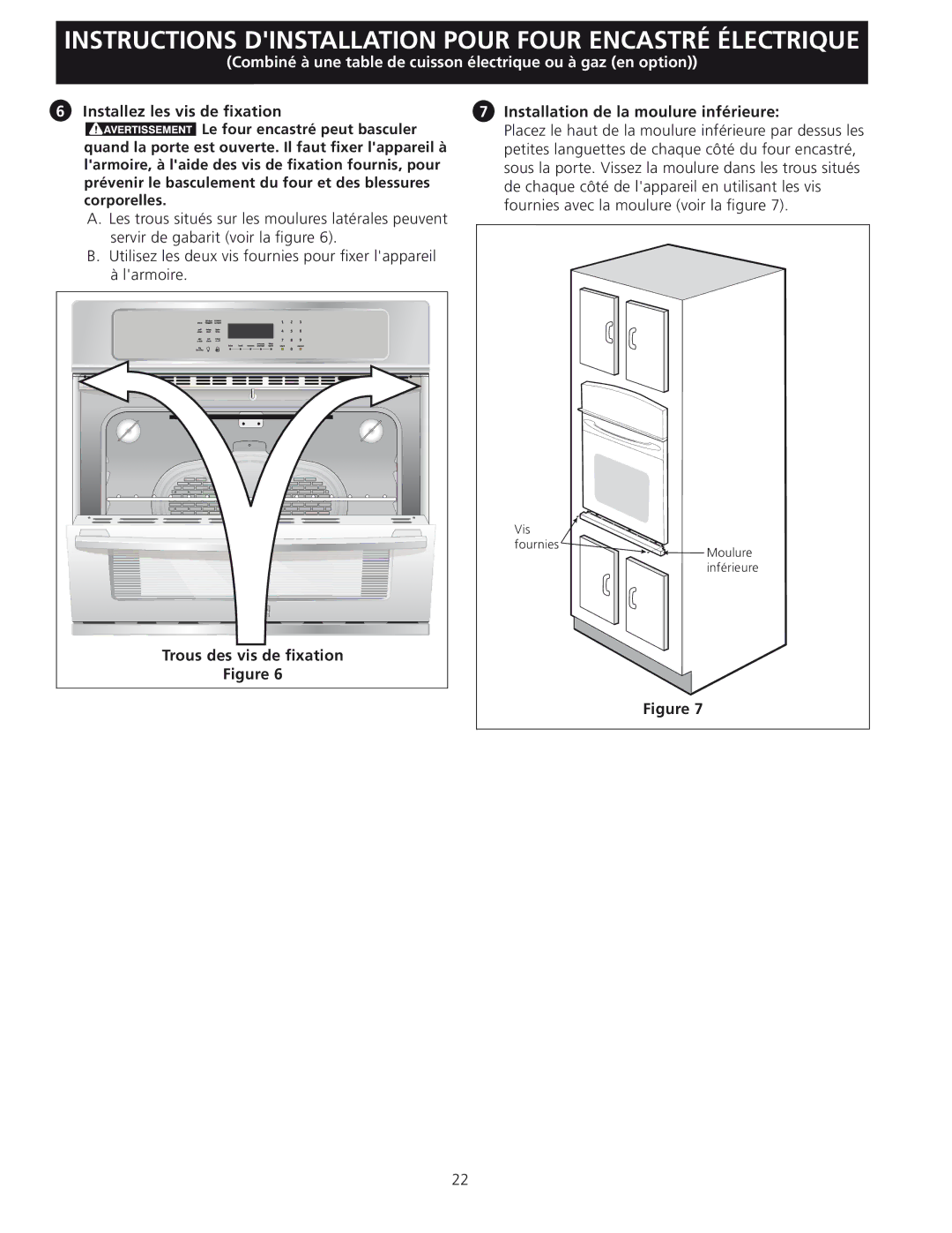 Frigidaire 318201532 manual Trous des vis de fixation, Installation de la moulure inférieure 