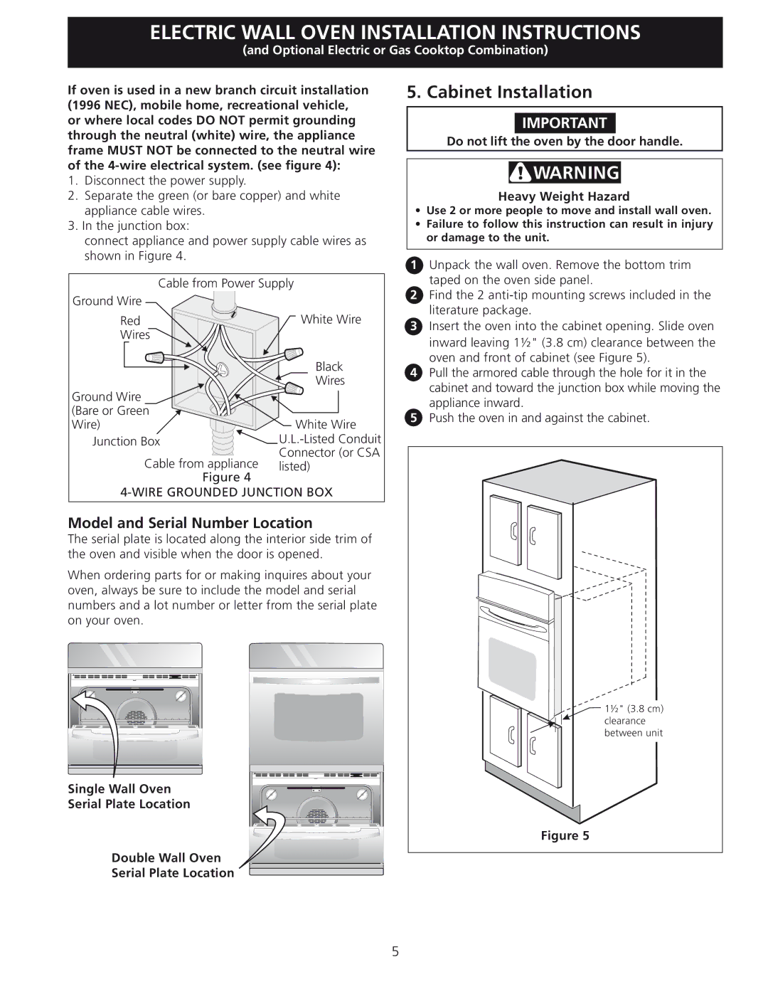 Frigidaire 318201532 manual Cabinet Installation, Model and Serial Number Location 