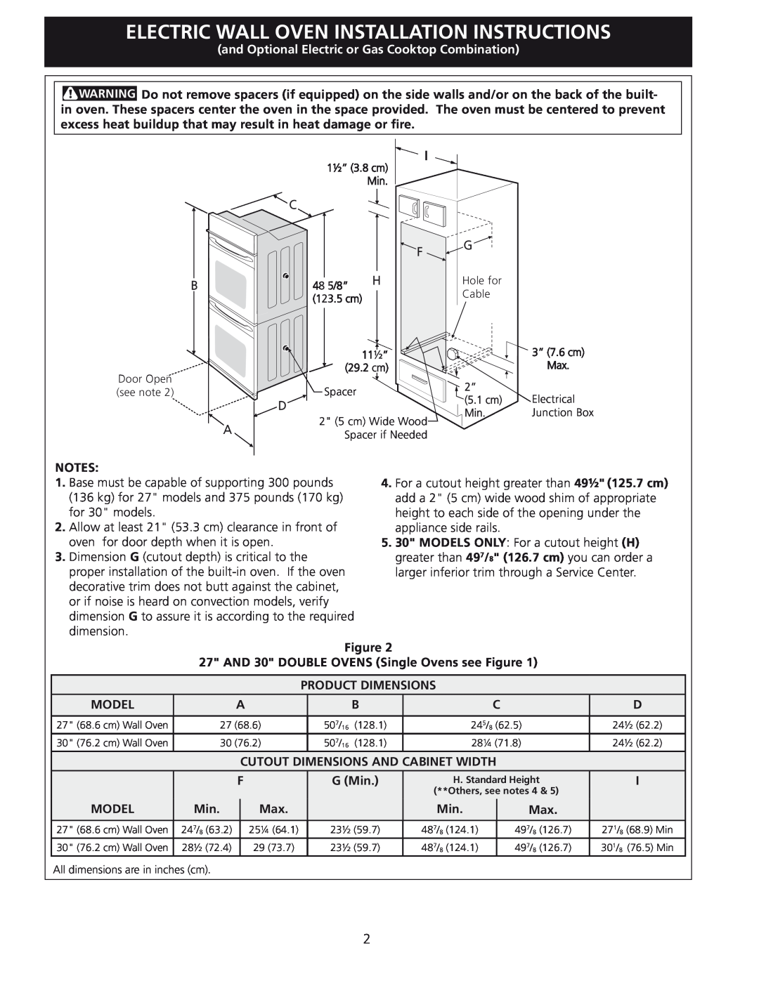 Frigidaire 318201532 manual Electric Wall Oven Installation Instructions, and Optional Electric or Gas Cooktop Combination 
