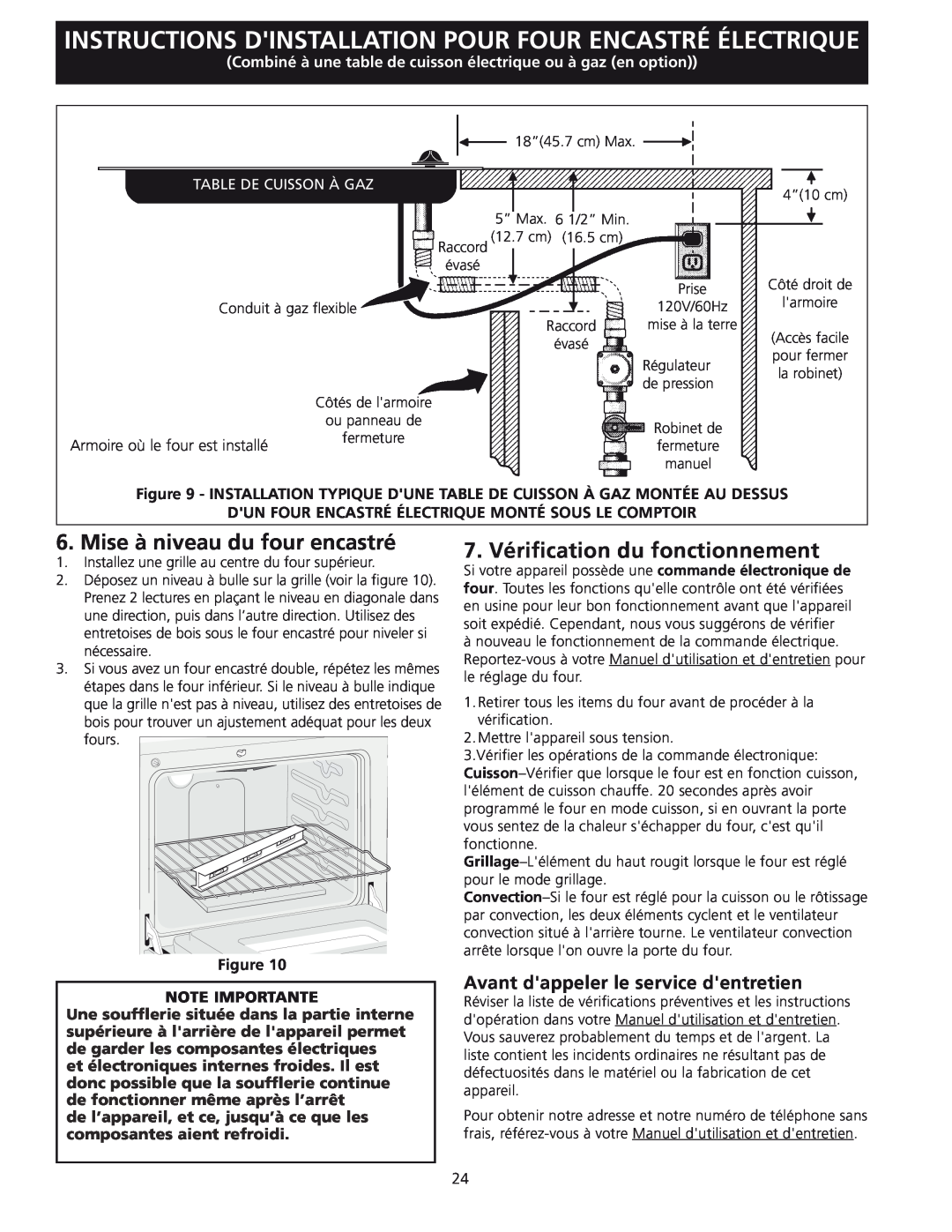 Frigidaire 318201532 manual Mise à niveau du four encastré, 7. Vérification du fonctionnement, Table De Cuisson À Gaz 