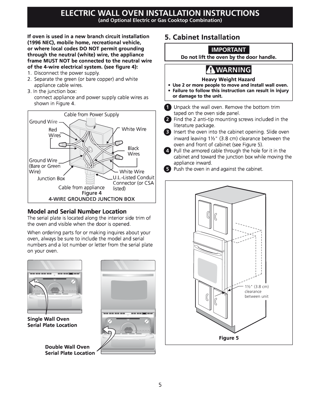 Frigidaire 318201532 Cabinet Installation, Model and Serial Number Location, Electric Wall Oven Installation Instructions 