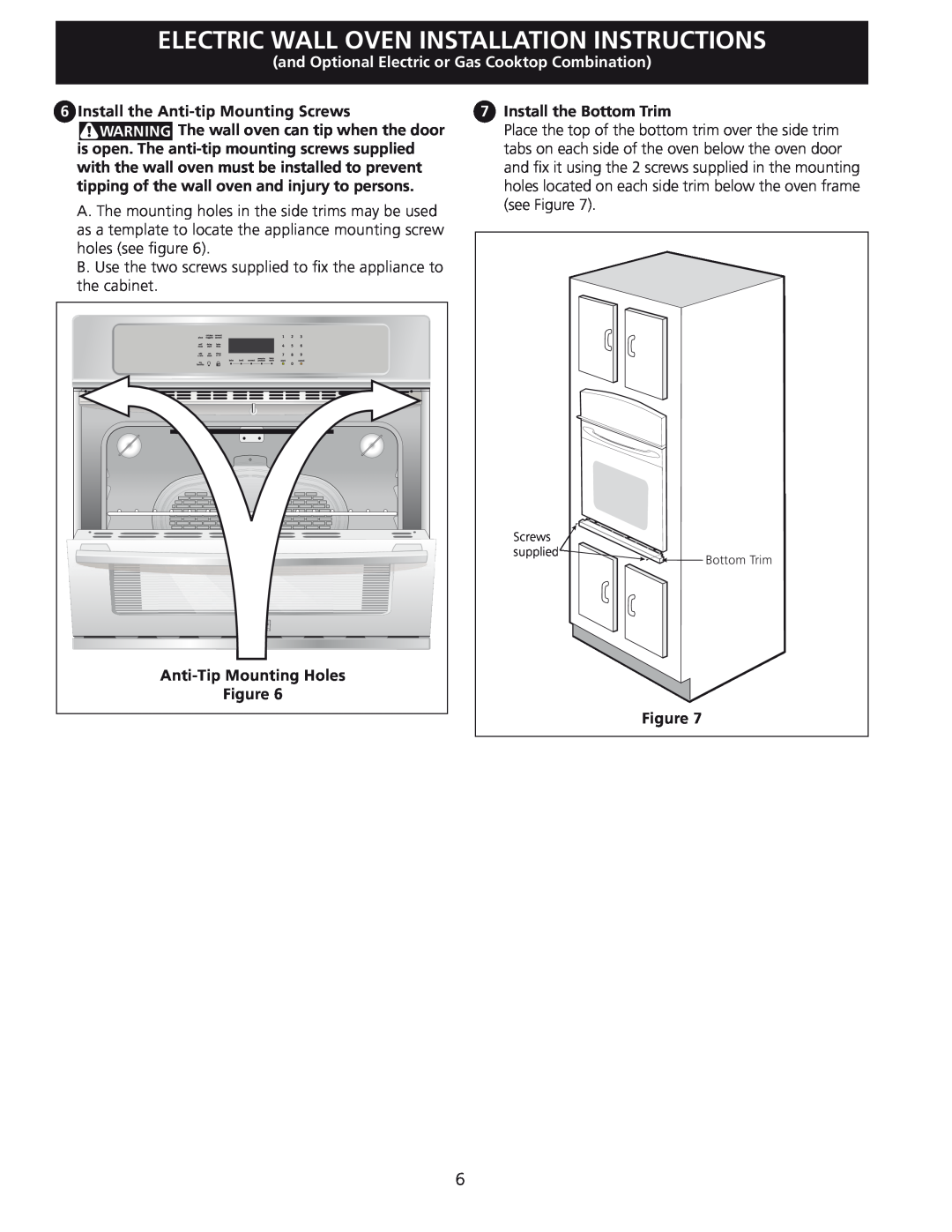 Frigidaire 318201532 manual Electric Wall Oven Installation Instructions, and Optional Electric or Gas Cooktop Combination 