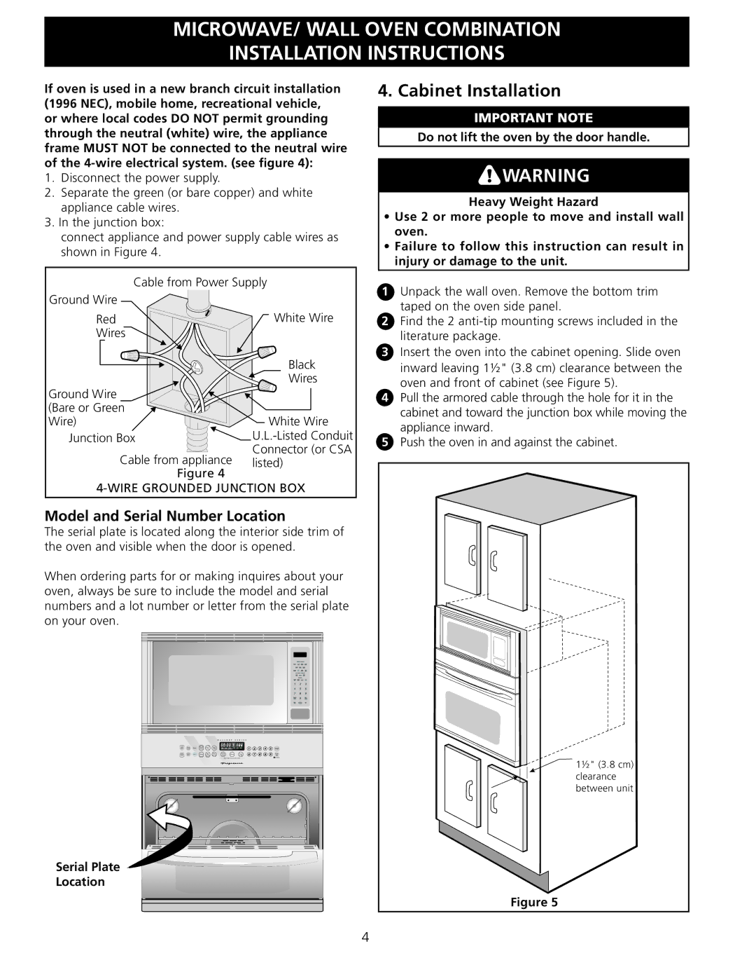 Frigidaire 318201533 Cabinet Installation, Model and Serial Number Location, Serial Plate Location 