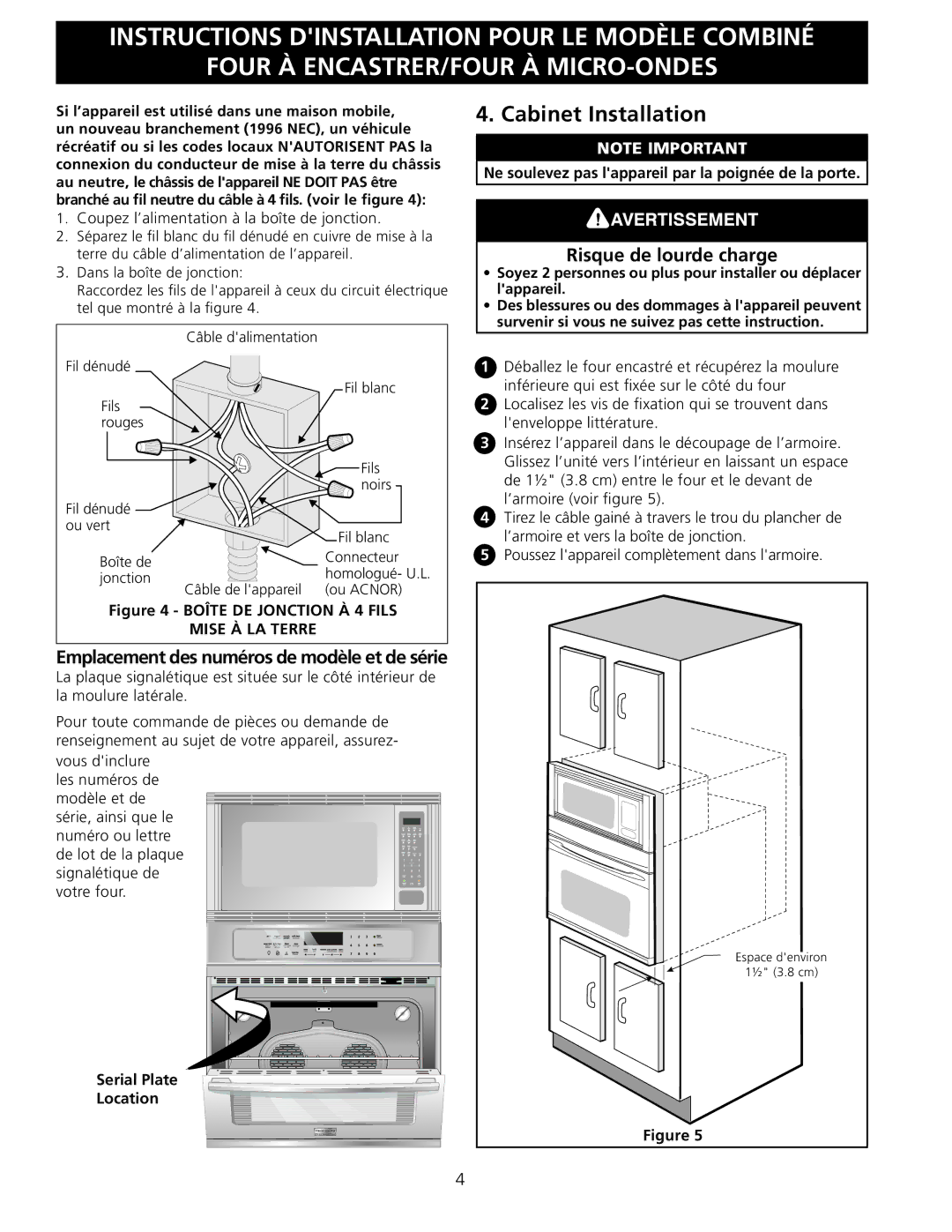 Frigidaire 318201534 Risque de lourde charge, Ne soulevez pas lappareil par la poignée de la porte 