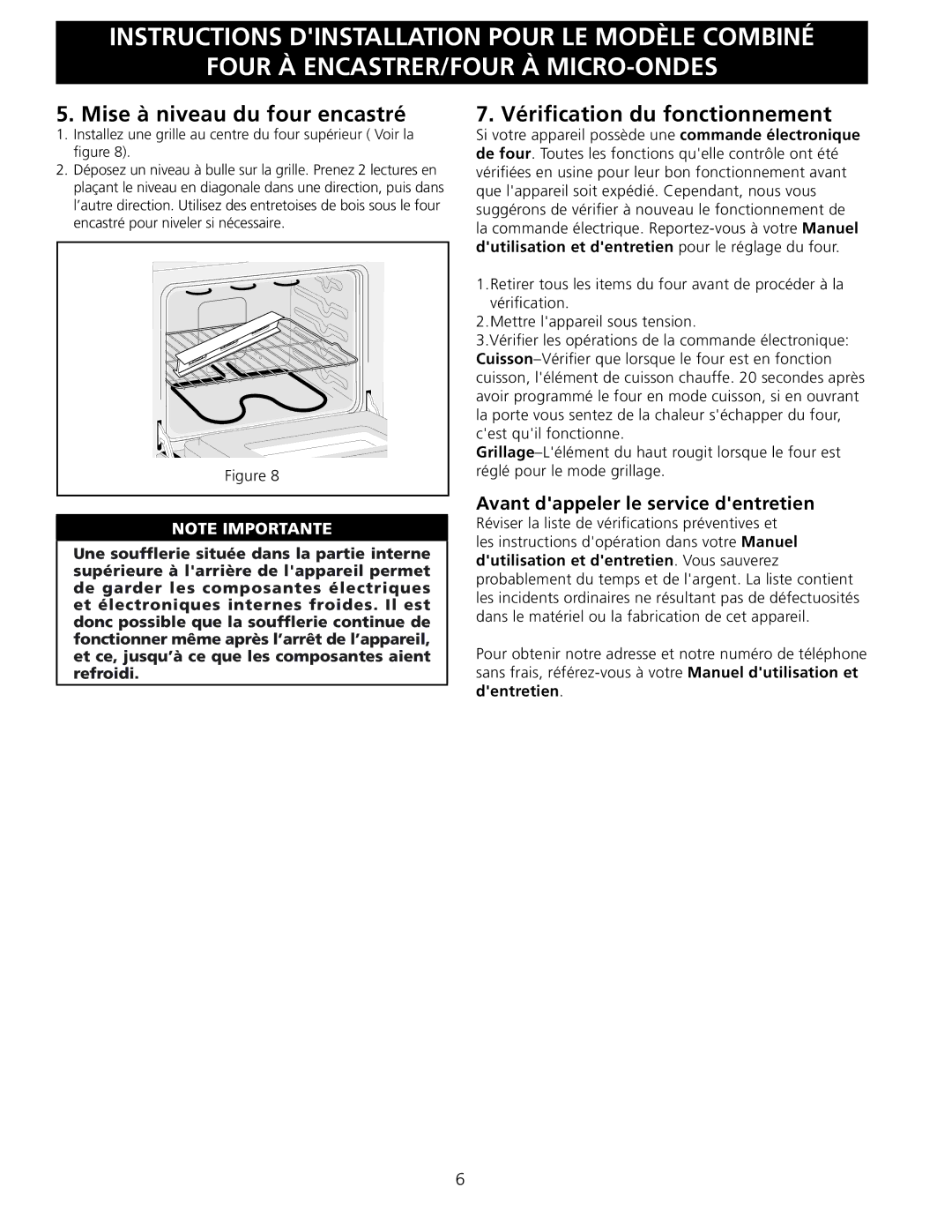 Frigidaire 318201534 Mise à niveau du four encastré, Vérification du fonctionnement, Avant dappeler le service dentretien 