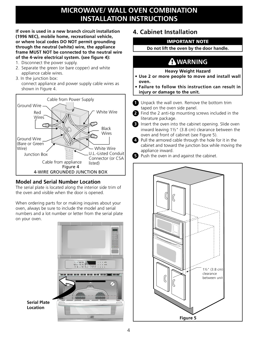 Frigidaire 318201534 Cabinet Installation, Model and Serial Number Location, Serial Plate Location 