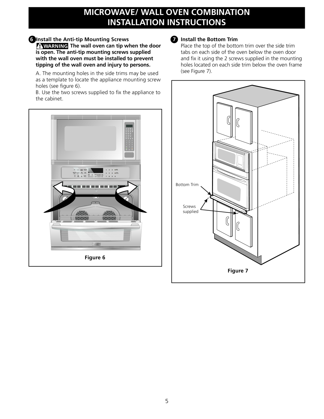 Frigidaire 318201534 Microwave/ Wall Oven Combination Installation Instructions, Install the Anti-tip Mounting Screws 