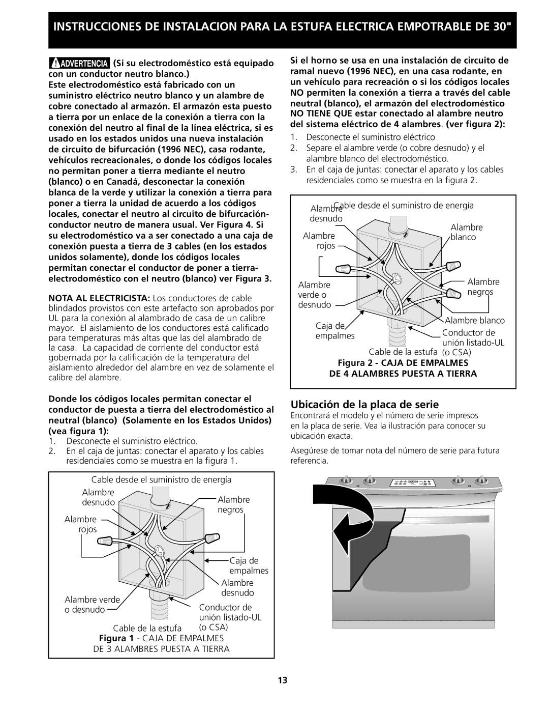 Frigidaire 318201613 installation instructions Ubicación de la placa de serie, Desconecte el suministro eléctrico 