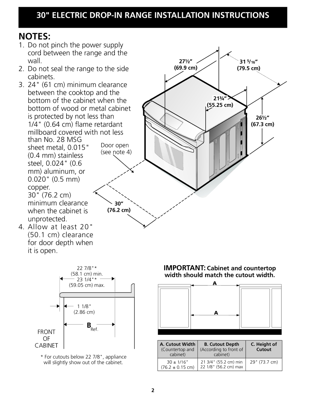 Frigidaire 318201613 installation instructions Mm aluminum, or 0.020 0.5 mm Copper 